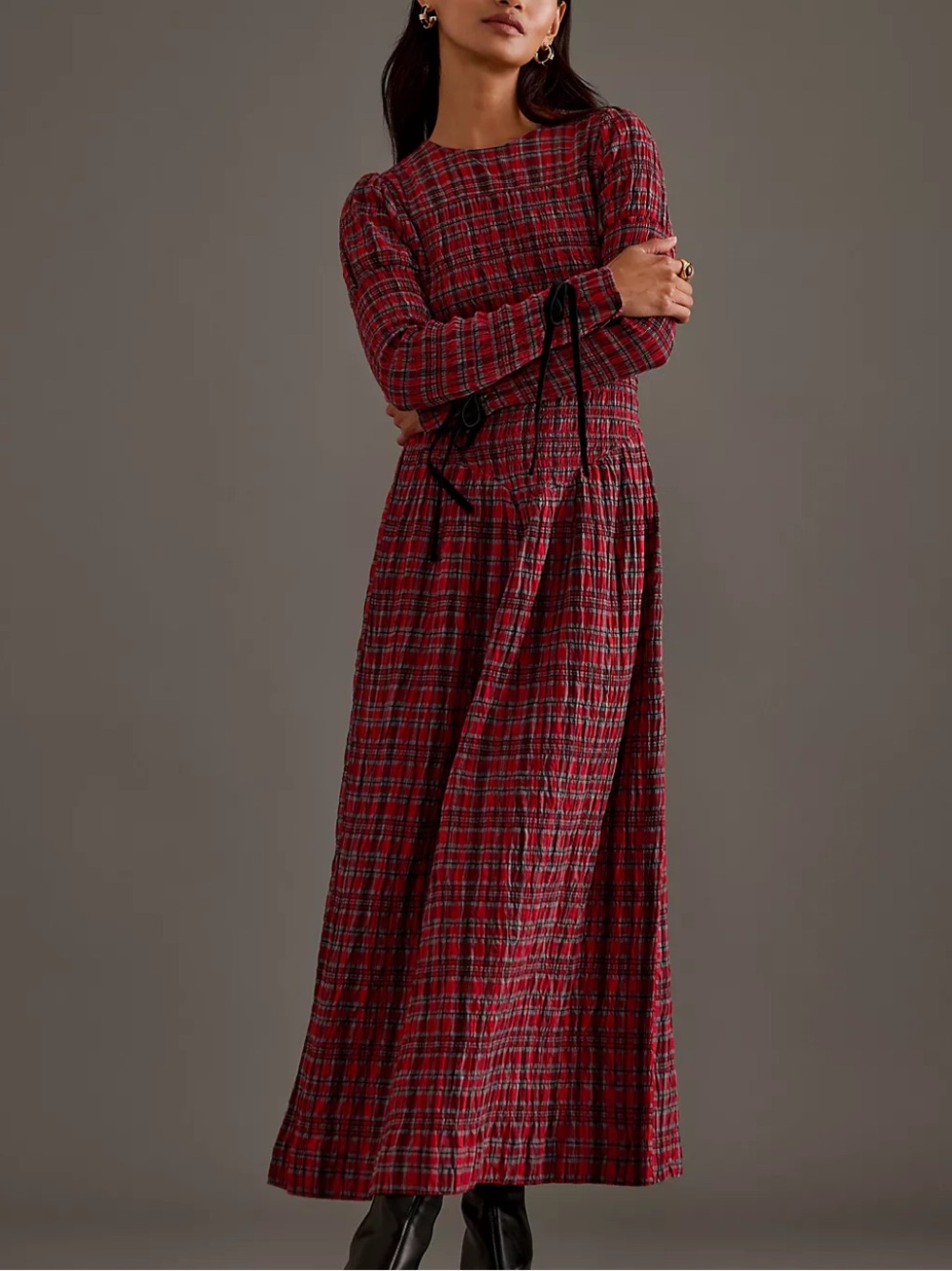 Damson Madder Alice Shirred Drop-Waist Midi Dress Size 8 /US 4